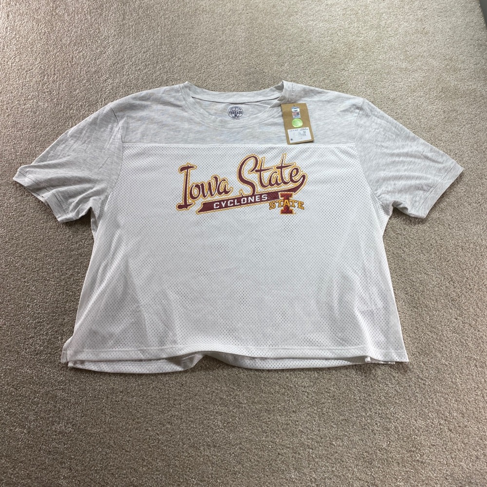 Rivalry Threads Iowa State Cyclones Womens XL Grey White Mesh Crop Top Shirt NWT
